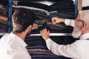 close-up-man-male-senior-tailor-selecting-fabric-shelf
